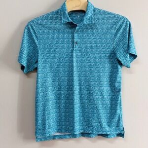 Bermuda Sands Teal Whiskey Cigar Print Performance Polo Shirt Mens L Golf Social